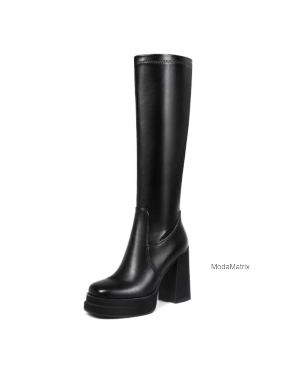 Knee High Boots Chunky Heel Faux Leather Round Toe Side Zip Women's